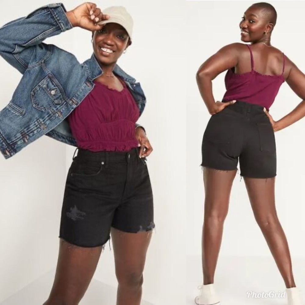 Old Navy High Waisted Slouchy Straight Cut-Off Black Denim Shorts - Picture 1 of 12